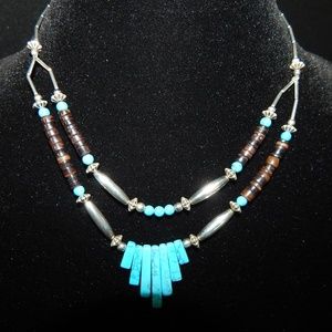 Silver and Tourquoise Necklace - Double Strand